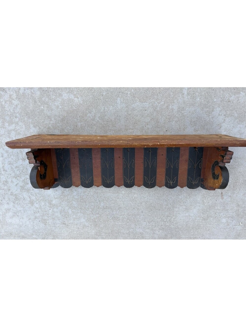 Antique Victorian Eastlake Wood Wall Shelf Black Ebonized Accents 1800s Decor